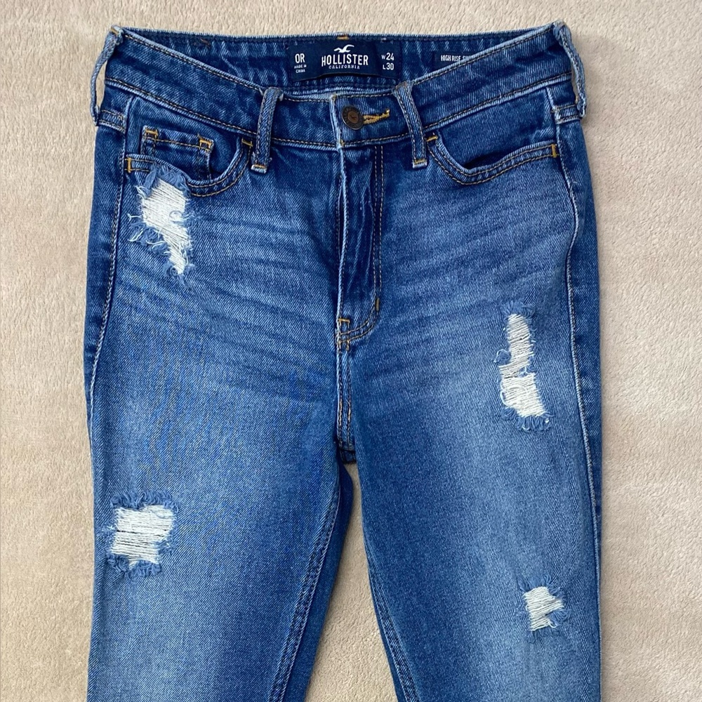 Hollister Women's Blue High Rise Super Skinny Distressed Jeans OR W24 L30